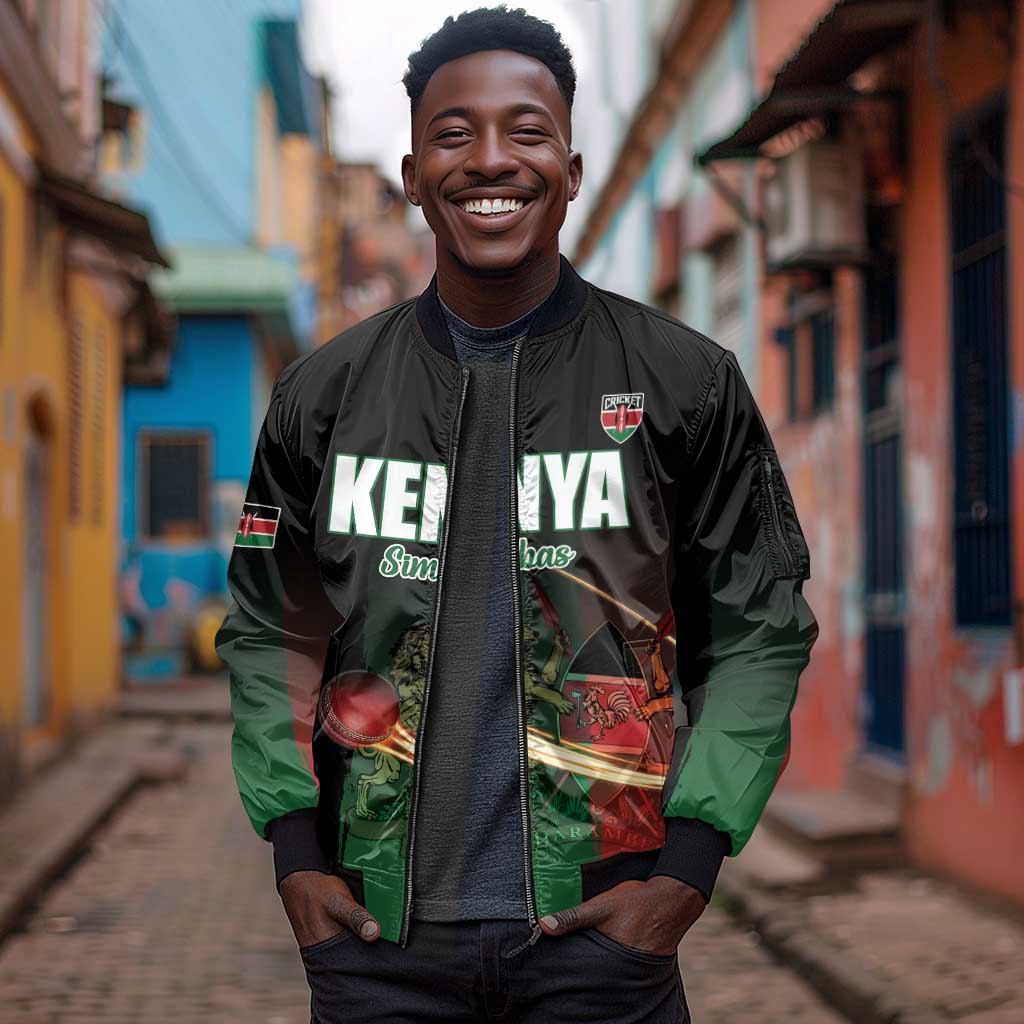 Custom Kenya Cricket Sleeve Zip Bomber Jacket Come On Simbas - African Pride