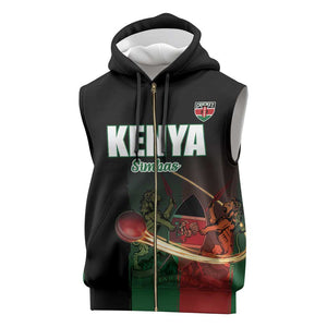 Custom Kenya Cricket Sleeveless Zip Hoodie Come On Simbas - African Pride