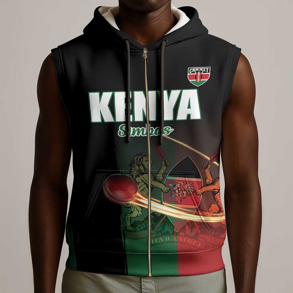 Custom Kenya Cricket Sleeveless Zip Hoodie Come On Simbas - African Pride
