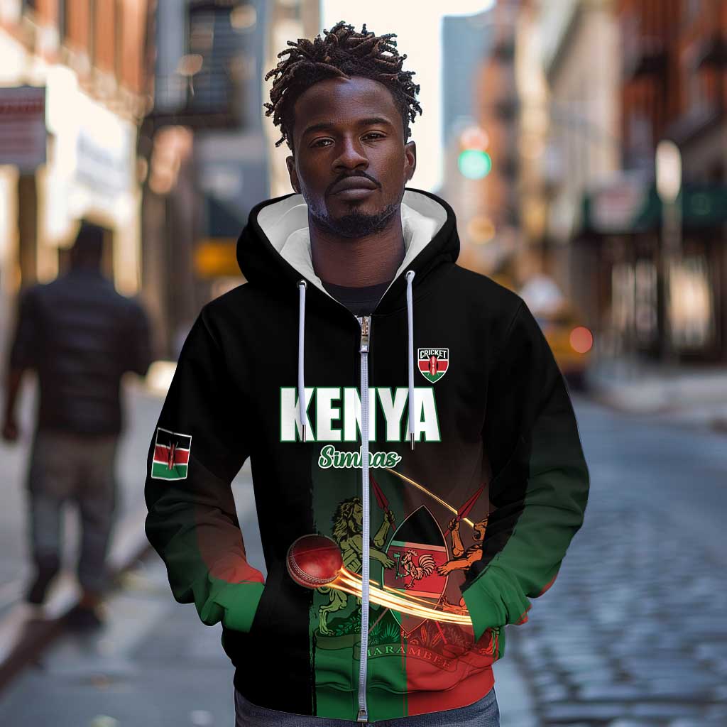 Custom Kenya Cricket Zip Hoodie Come On Simbas - African Pride