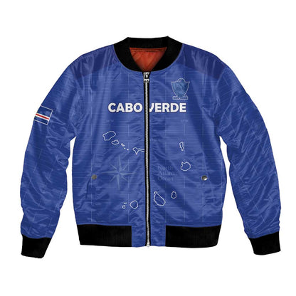 Custom Cabo Verde Football Bomber Jacket Go Tubaroes Azuis Go - Blue - African Pride