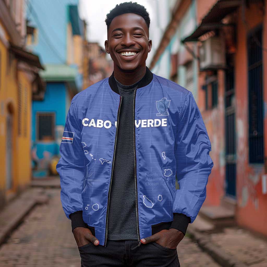Custom Cabo Verde Football Bomber Jacket Go Tubaroes Azuis Go - Blue - African Pride