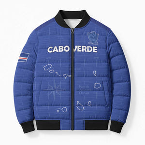 Custom Cape Verde Football Bomber Puffer Jacket Come On Tubaroes Azuis - Blue
