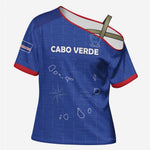 Custom Cape Verde Football Cross Shoulder Shirt Come On Tubaroes Azuis - Blue