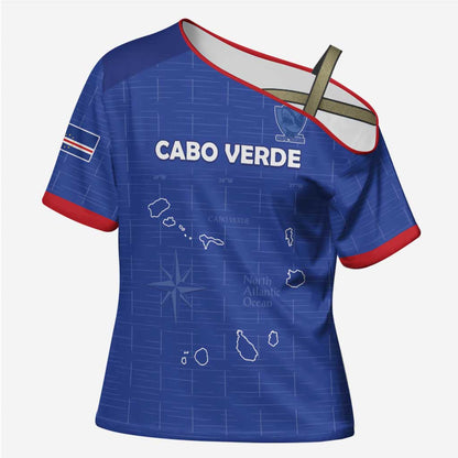 Custom Cape Verde Football Cross Shoulder Shirt Come On Tubaroes Azuis - Blue