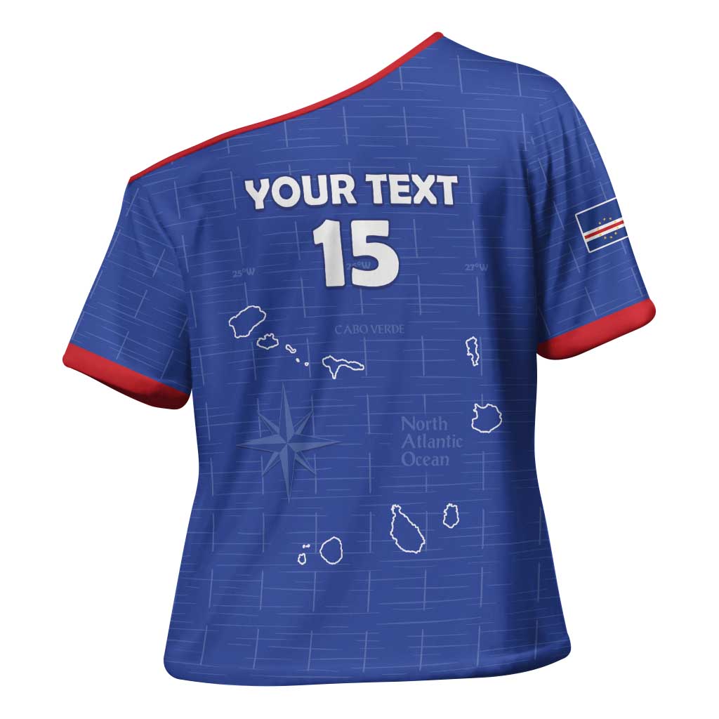 Custom Cape Verde Football Cross Shoulder Shirt Come On Tubaroes Azuis - Blue