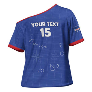 Custom Cape Verde Football Cross Shoulder Shirt Come On Tubaroes Azuis - Blue