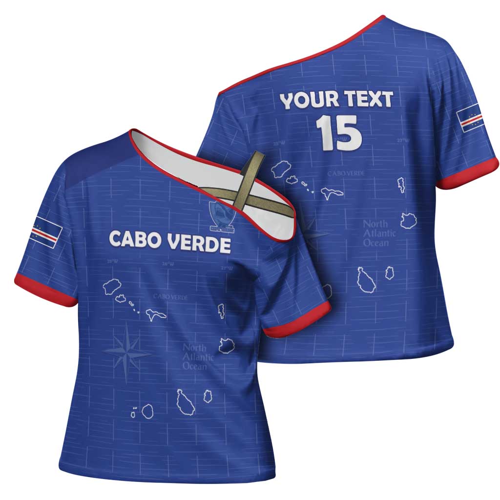 Custom Cape Verde Football Cross Shoulder Shirt Come On Tubaroes Azuis - Blue