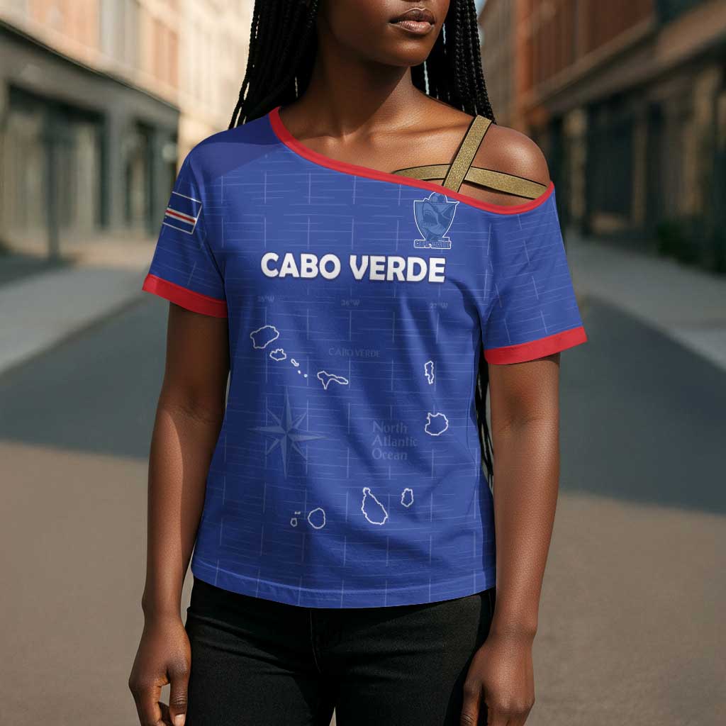 Custom Cape Verde Football Cross Shoulder Shirt Come On Tubaroes Azuis - Blue