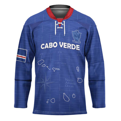 Custom Cape Verde Football Hockey Jersey Come On Tubaroes Azuis - Blue
