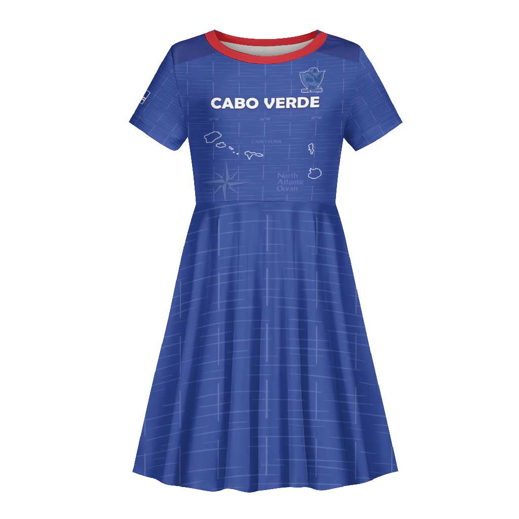 Custom Cabo Verde Football Kid Short Sleeve Dress Go Tubaroes Azuis Go - Blue - African Pride