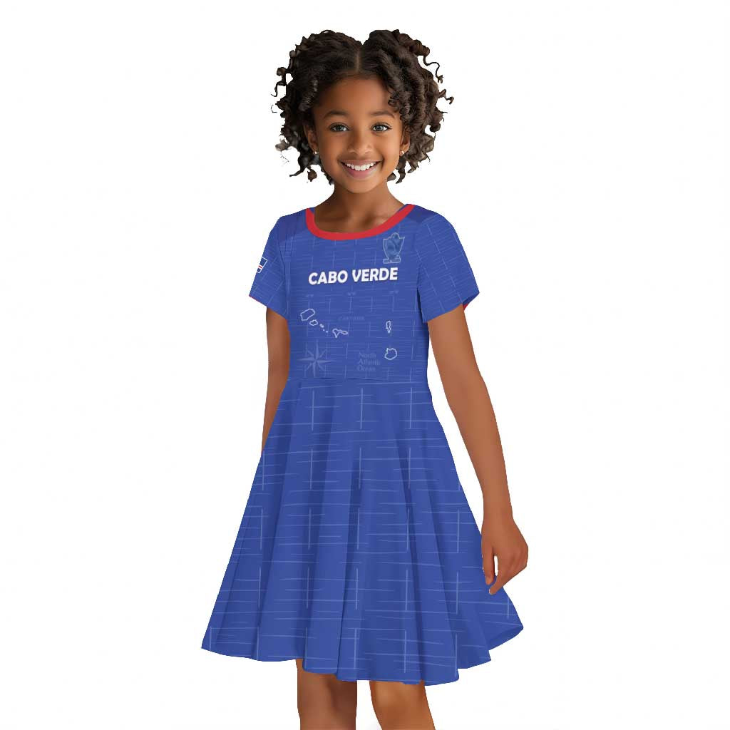 Custom Cabo Verde Football Kid Short Sleeve Dress Go Tubaroes Azuis Go - Blue - African Pride