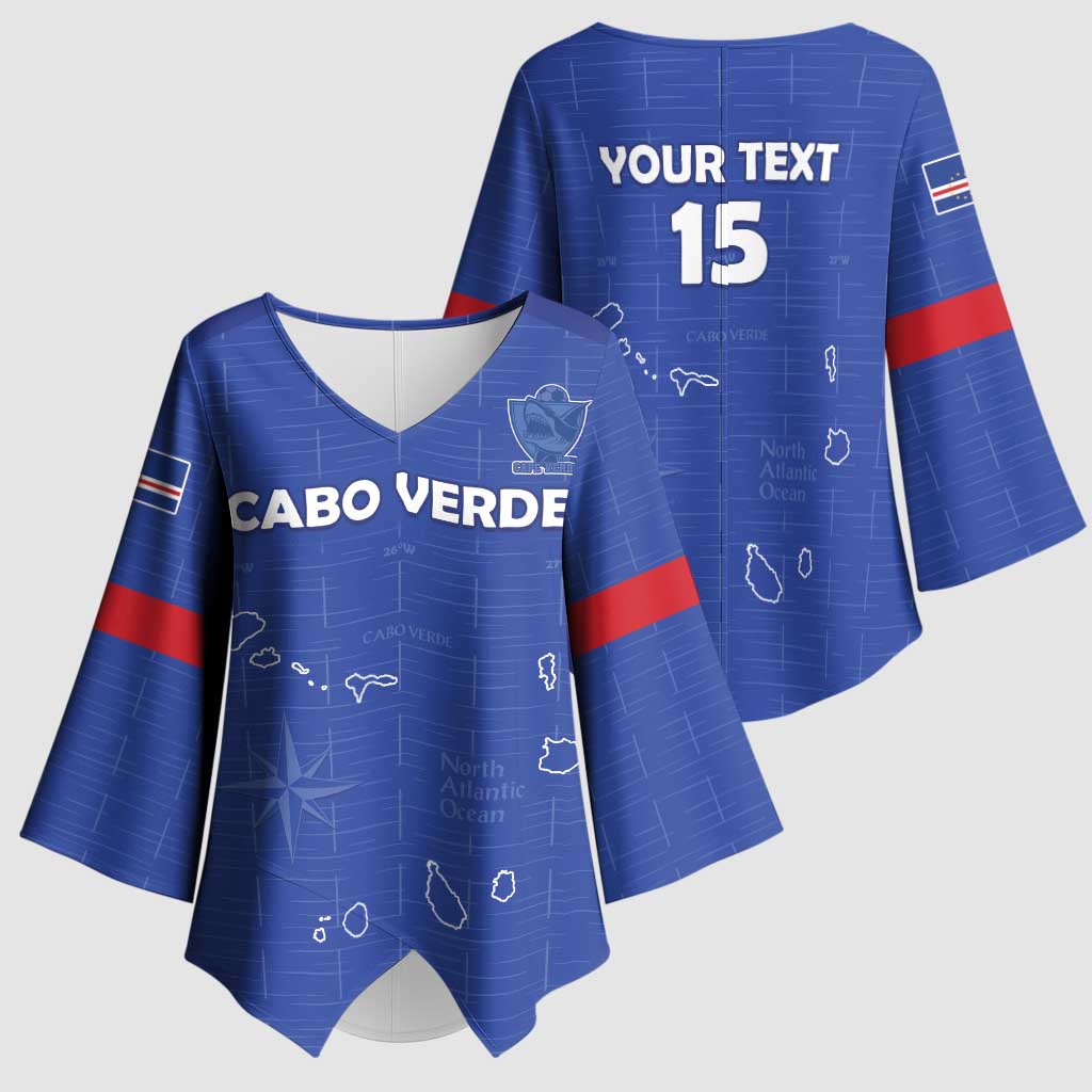 Custom Cape Verde Football Kimono Sleeve Blouse Come On Tubaroes Azuis - Blue