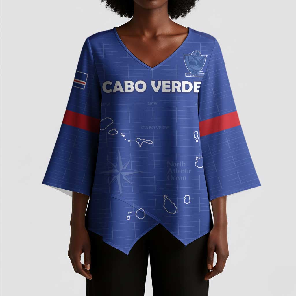 Custom Cape Verde Football Kimono Sleeve Blouse Come On Tubaroes Azuis - Blue