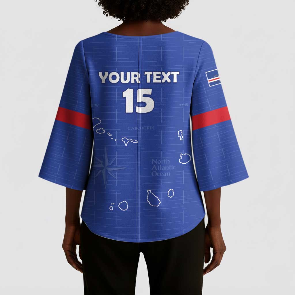 Custom Cape Verde Football Kimono Sleeve Blouse Come On Tubaroes Azuis - Blue