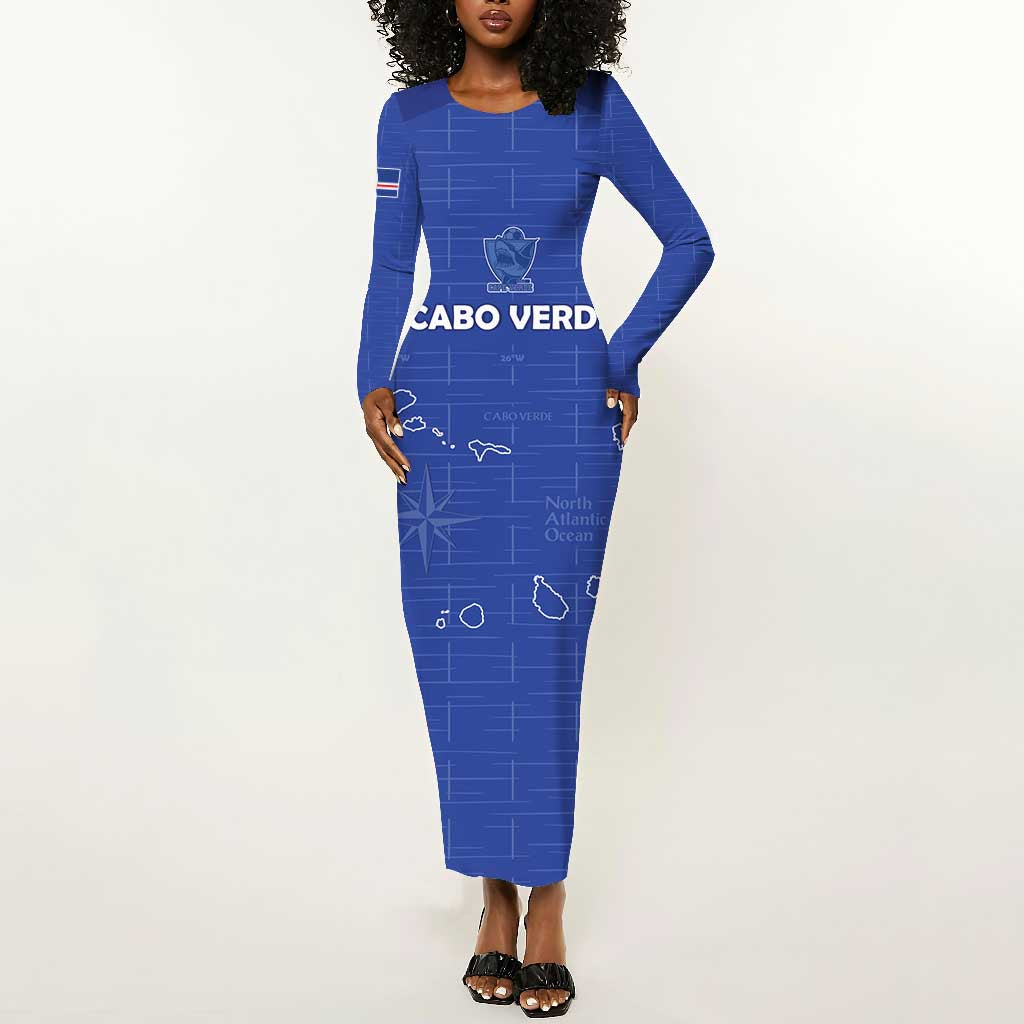 Custom Cabo Verde Football Long Sleeve Bodycon Dress Go Tubaroes Azuis Go - Blue - African Pride