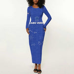Custom Cabo Verde Football Long Sleeve Bodycon Dress Go Tubaroes Azuis Go - Blue - African Pride