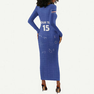 Custom Cabo Verde Football Long Sleeve Bodycon Dress Go Tubaroes Azuis Go - Blue - African Pride