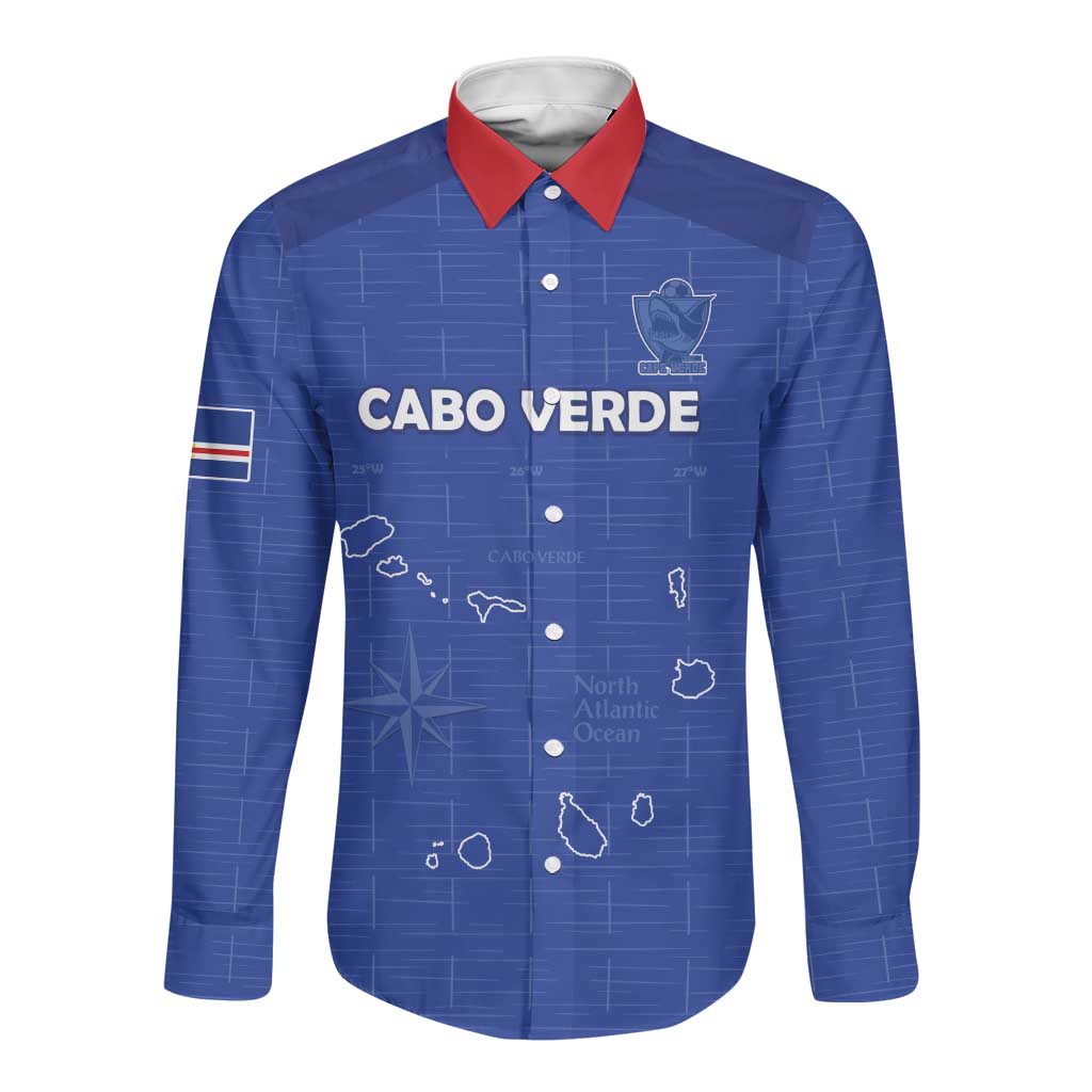 Custom Cabo Verde Football Long Sleeve Button Shirt Go Tubaroes Azuis Go - Blue - African Pride