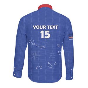 Custom Cabo Verde Football Long Sleeve Button Shirt Go Tubaroes Azuis Go - Blue - African Pride