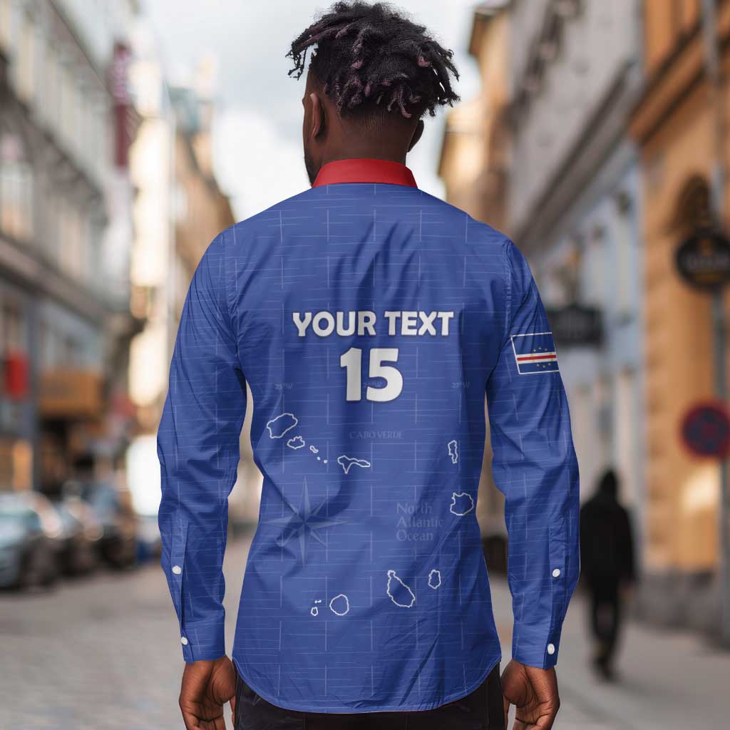 Custom Cabo Verde Football Long Sleeve Button Shirt Go Tubaroes Azuis Go - Blue - African Pride