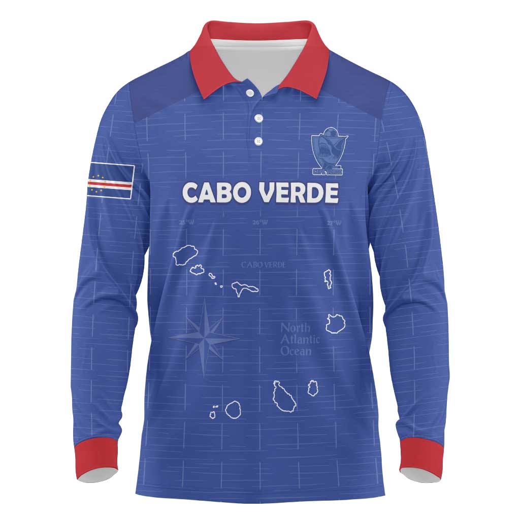 Custom Cabo Verde Football Long Sleeve Polo Shirt Go Tubaroes Azuis Go - Blue - African Pride