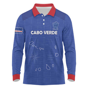 Custom Cabo Verde Football Long Sleeve Polo Shirt Go Tubaroes Azuis Go - Blue - African Pride