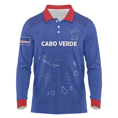 Custom Cabo Verde Football Long Sleeve Polo Shirt Go Tubaroes Azuis Go - Blue - African Pride