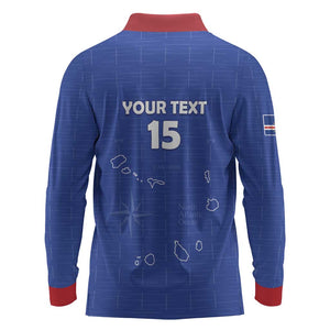 Custom Cabo Verde Football Long Sleeve Polo Shirt Go Tubaroes Azuis Go - Blue - African Pride
