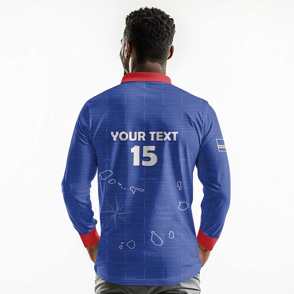 Custom Cabo Verde Football Long Sleeve Polo Shirt Go Tubaroes Azuis Go - Blue - African Pride
