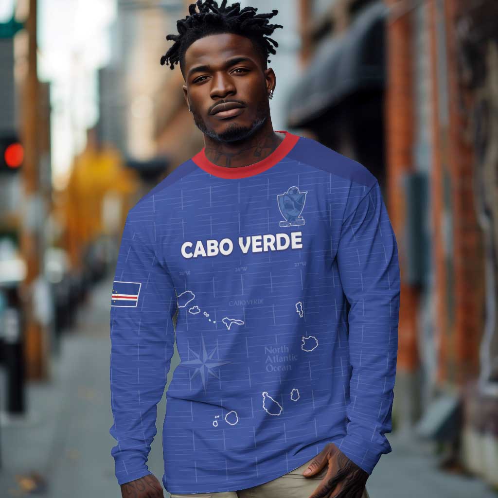 Custom Cabo Verde Football Long Sleeve Shirt Go Tubaroes Azuis Go - Blue - African Pride