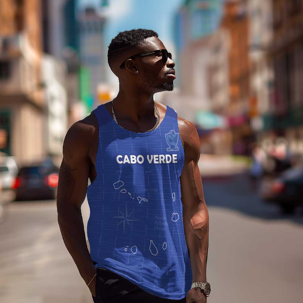 Custom Cabo Verde Football Men Tank Top Go Tubaroes Azuis Go - Blue - African Pride