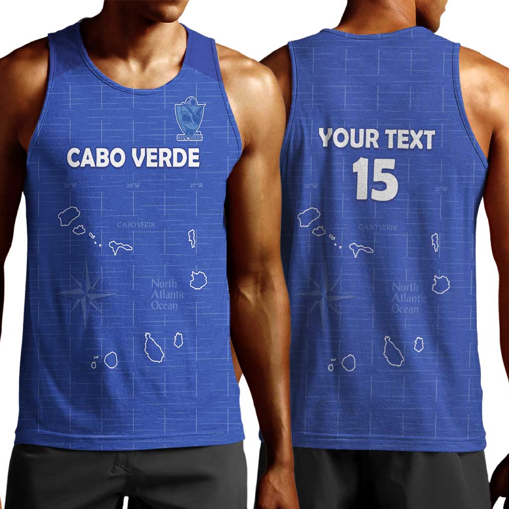 Custom Cabo Verde Football Men Tank Top Go Tubaroes Azuis Go - Blue - African Pride