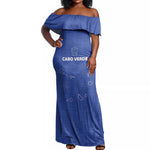 Custom Cabo Verde Football Off Shoulder Maxi Dress Go Tubaroes Azuis Go - Blue - African Pride