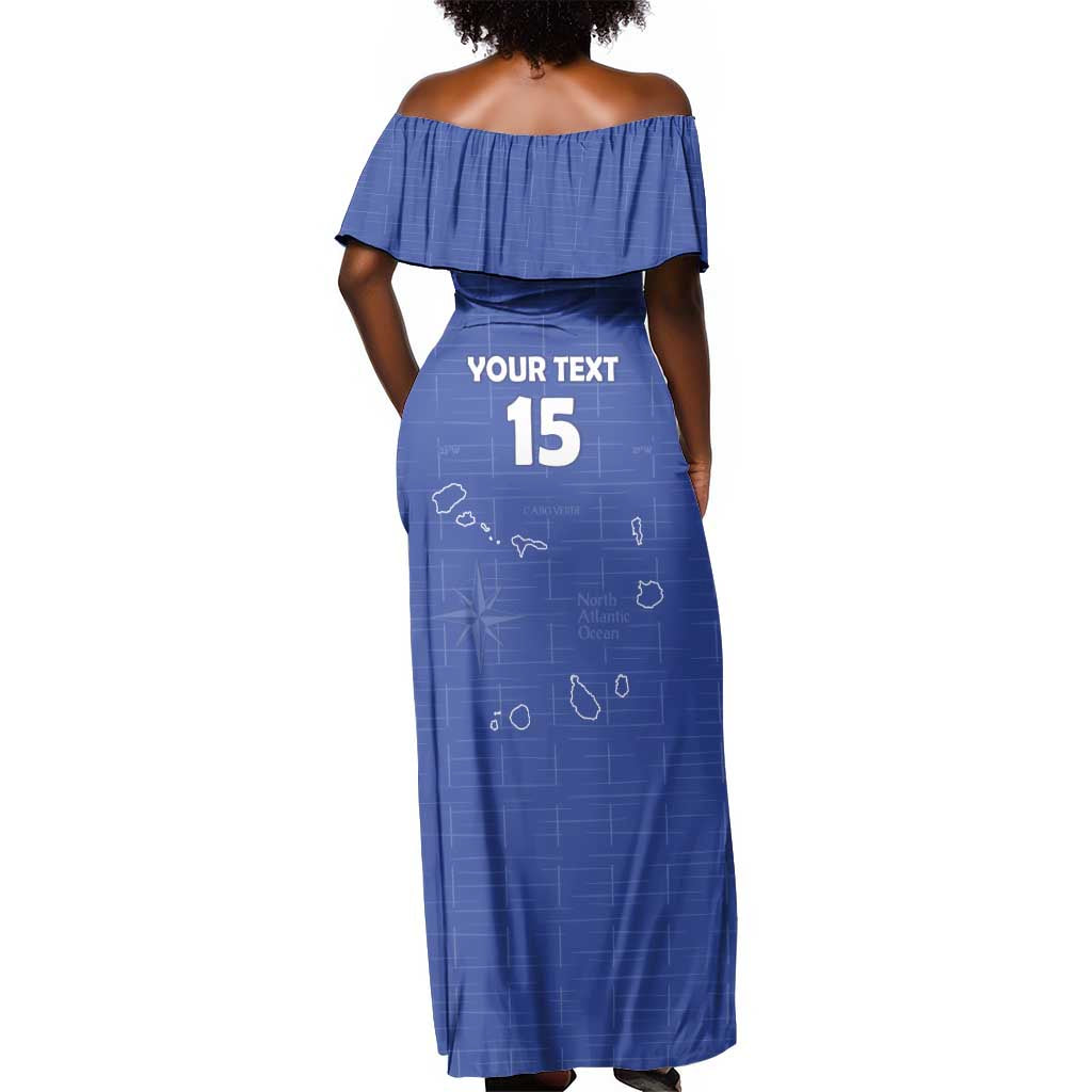 Custom Cabo Verde Football Off Shoulder Maxi Dress Go Tubaroes Azuis Go - Blue - African Pride