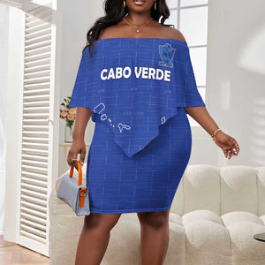 Custom Cabo Verde Football Off Shoulder Short Dress Go Tubaroes Azuis Go - Blue - African Pride