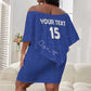 Custom Cabo Verde Football Off Shoulder Short Dress Go Tubaroes Azuis Go - Blue - African Pride