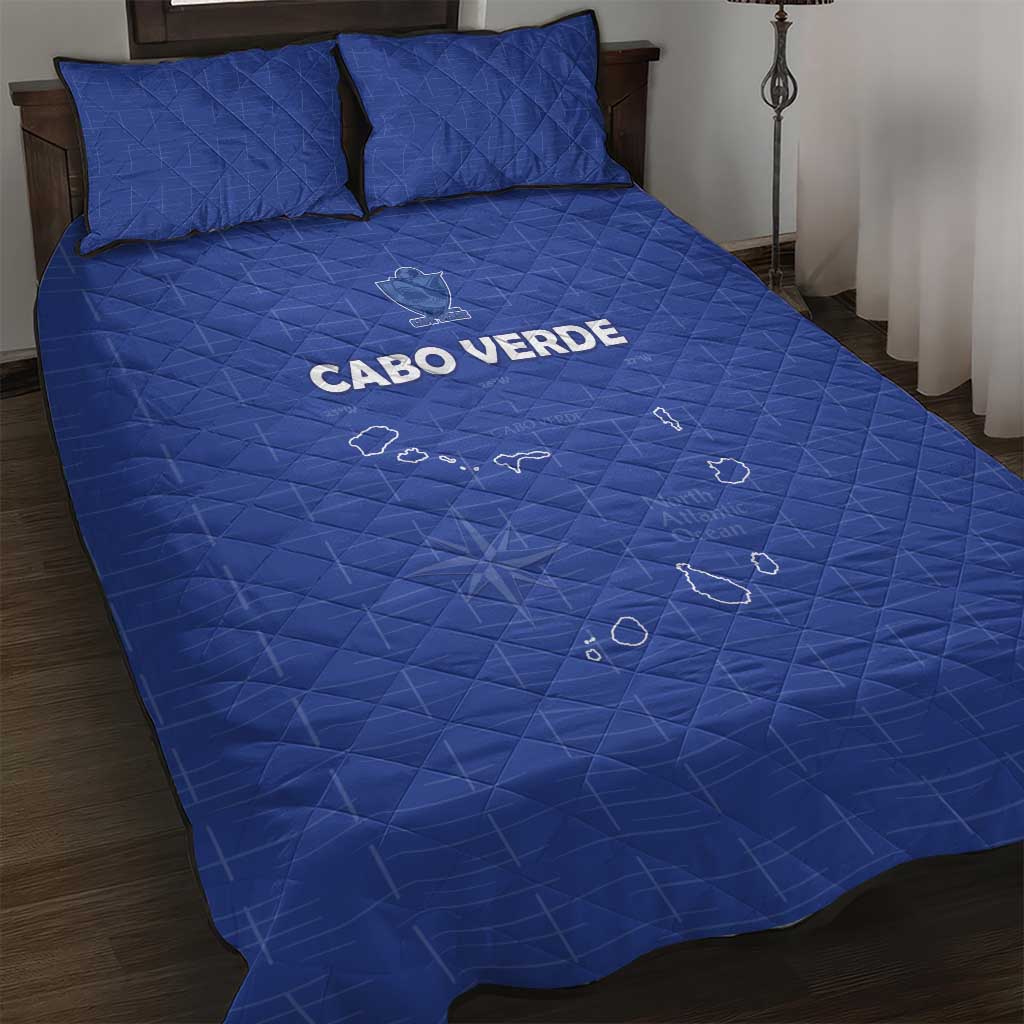 Cabo Verde Football Quilt Bed Set Go Tubaroes Azuis Go - Blue - African Pride