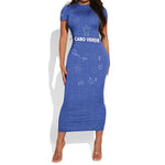 Custom Cabo Verde Football Short Sleeve Bodycon Dress Go Tubaroes Azuis Go - Blue - African Pride