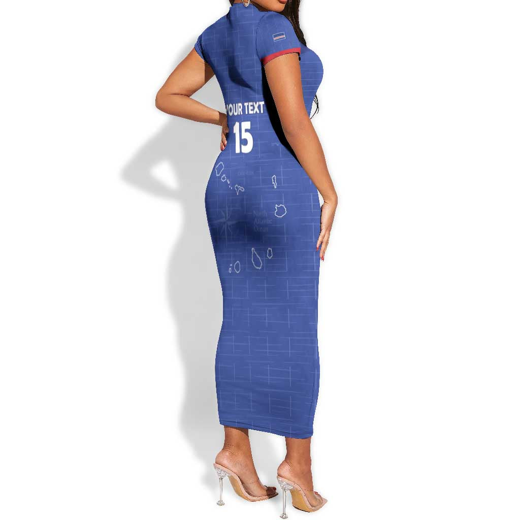 Custom Cabo Verde Football Short Sleeve Bodycon Dress Go Tubaroes Azuis Go - Blue - African Pride