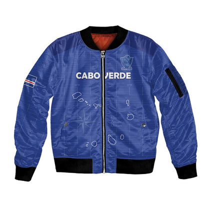 Custom Cabo Verde Football Sleeve Zip Bomber Jacket Go Tubaroes Azuis Go - Blue - African Pride