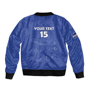 Custom Cabo Verde Football Sleeve Zip Bomber Jacket Go Tubaroes Azuis Go - Blue - African Pride
