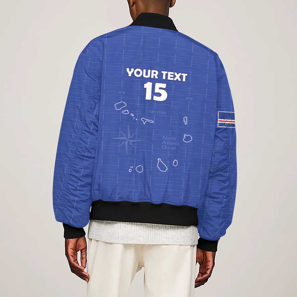 Custom Cabo Verde Football Sleeve Zip Bomber Jacket Go Tubaroes Azuis Go - Blue - African Pride