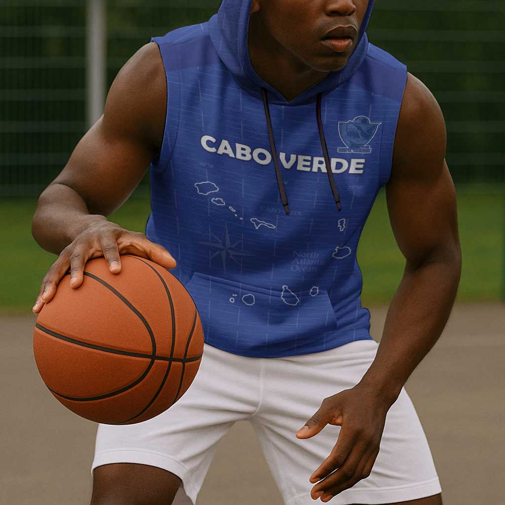 Custom Cabo Verde Football Sleeveless Hoodie Go Tubaroes Azuis Go - Blue - African Pride