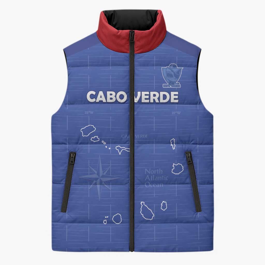 Custom Cape Verde Football Sleeveless Puffer Jacket Come On Tubaroes Azuis - Blue