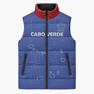 Custom Cape Verde Football Sleeveless Puffer Jacket Come On Tubaroes Azuis - Blue