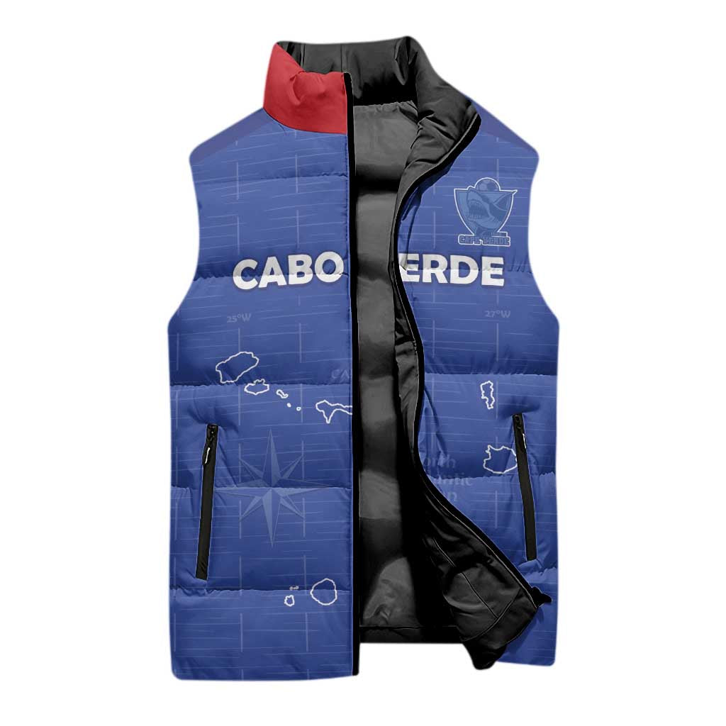 Custom Cape Verde Football Sleeveless Puffer Jacket Come On Tubaroes Azuis - Blue