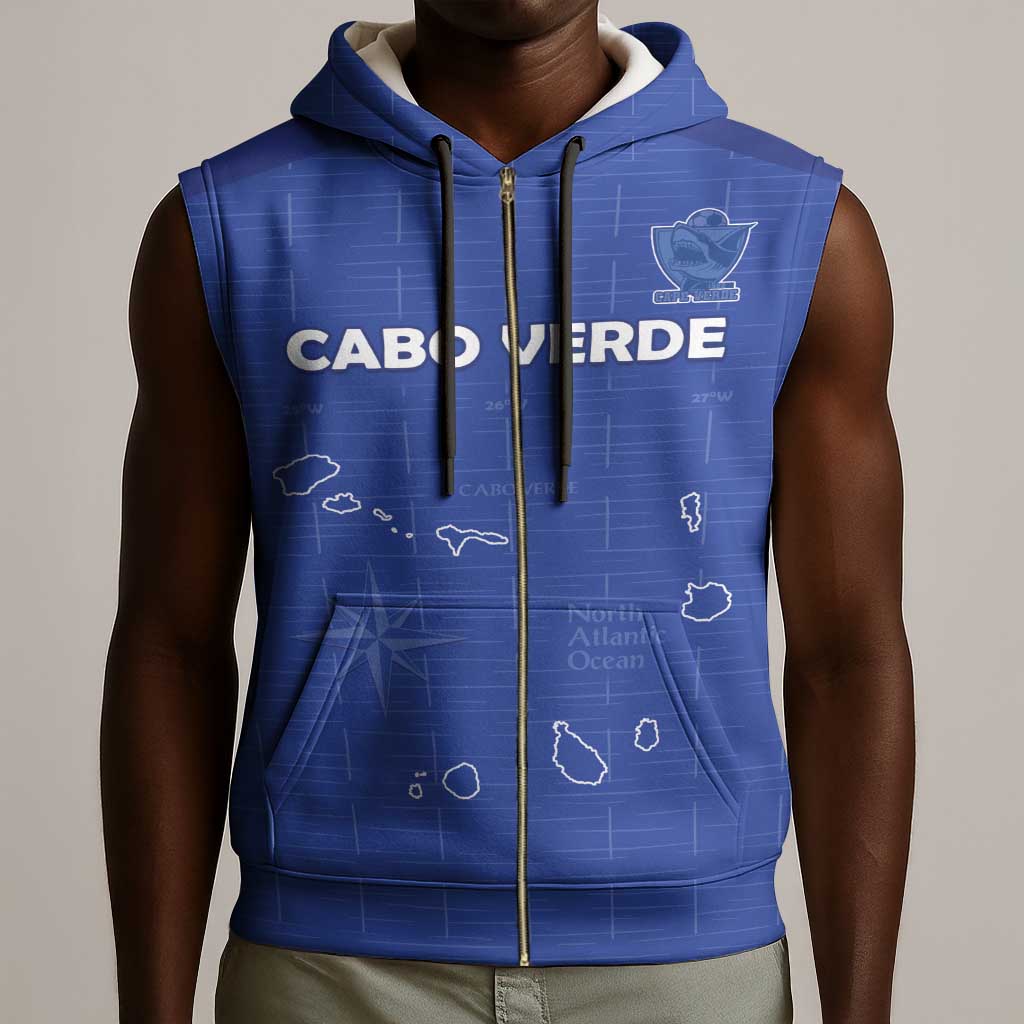 Custom Cabo Verde Football Sleeveless Zip Hoodie Go Tubaroes Azuis Go - Blue - African Pride