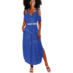 Custom Cabo Verde Football Summer Maxi Dress Go Tubaroes Azuis Go - Blue - African Pride