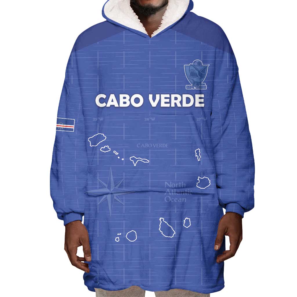 Custom Cabo Verde Football Wearable Blanket Hoodie Go Tubaroes Azuis Go - Blue - African Pride